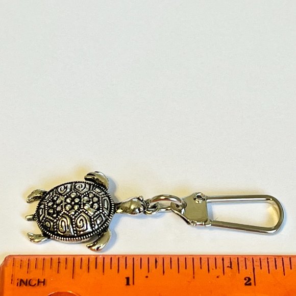 Marcasite Crystal Turtle Keychain Zipper Pull Purse Charm Backpack Silver Plated - Picture 12 of 12
